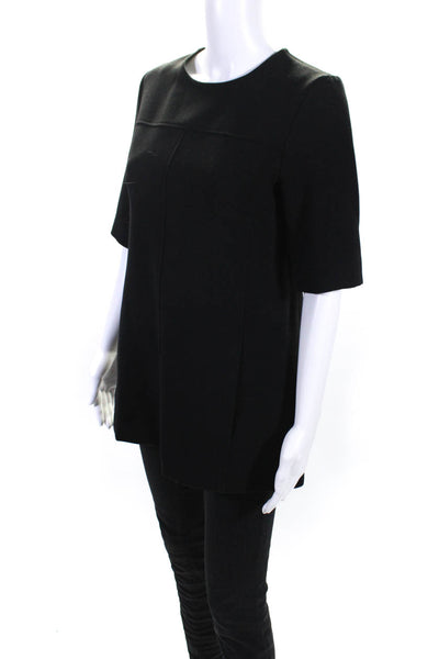 Lela Rose Womens Back Zip Short Sleeve Crew Neck Shirt Black Size 4