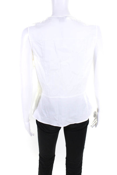 Theory Womens Side Zip Sleeveless V Neck Shirt Top White Cotton Size Large