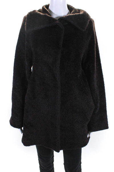 Max Mara Womens Button Front Collared Alpaca Coat Dark Brown Size 4