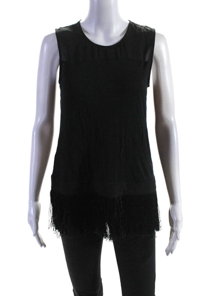 J Crew Womens Fringe Hem Crew Neck Tank Top Blouse Black Size Extra Small