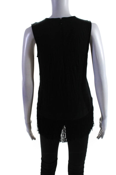 J Crew Womens Fringe Hem Crew Neck Tank Top Blouse Black Size Extra Small