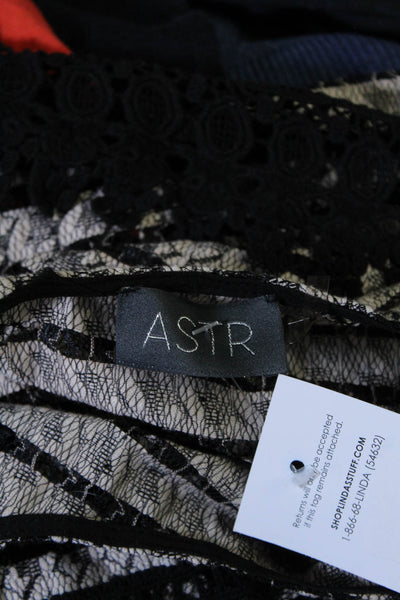 ASTR Womens Lace Sleeveless Crew Neck Shell Top Blouse Beige Black Size Large