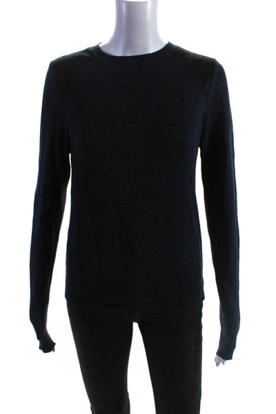 525 America Womens Lace Insert Thin Knit Crew Neck Sweater Indigo Size Medium