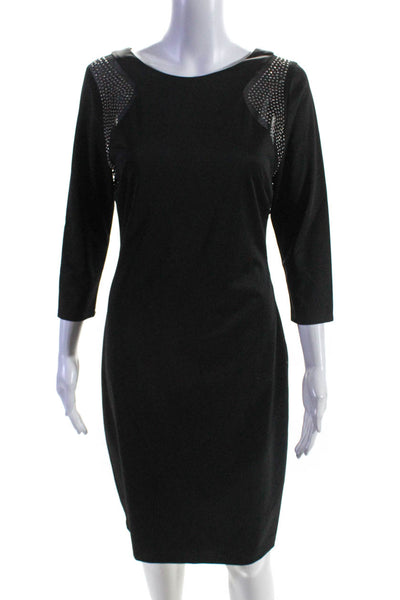 Alexia Admor Womens Rhinestone Long Sleeve Ponte Sheath Dress Black Size Medium