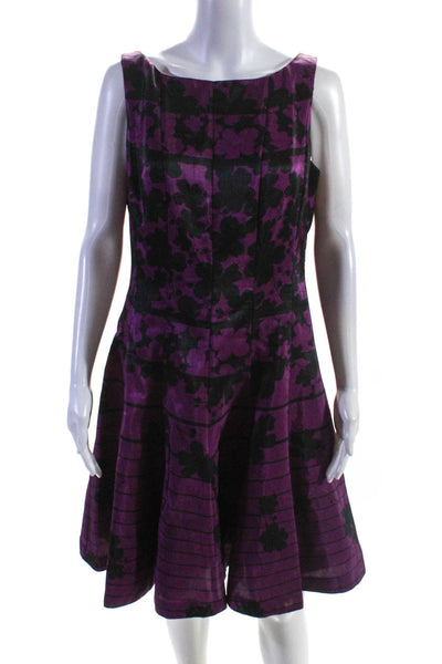 Julian Taylor Womens Floral Sleeveless Midi Fit & Flare Dress Black Purple Sz 10