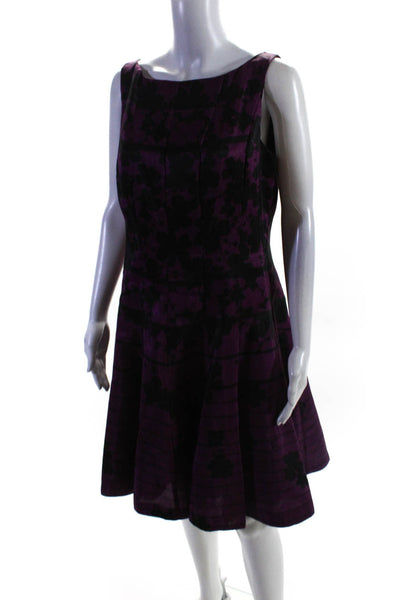 Julian Taylor Womens Floral Sleeveless Midi Fit & Flare Dress Black Purple Sz 10