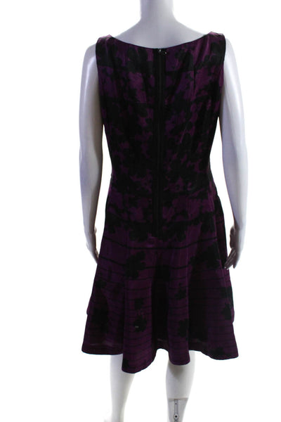 Julian Taylor Womens Floral Sleeveless Midi Fit & Flare Dress Black Purple Sz 10