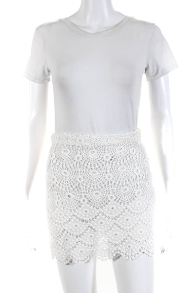 Love Shack Fancy Womens Open Scalloped Lace Zippered Mini Skirt White Size 0