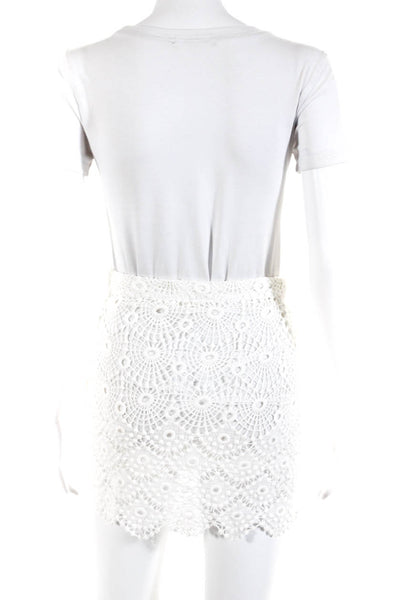 Love Shack Fancy Womens Open Scalloped Lace Zippered Mini Skirt White Size 0