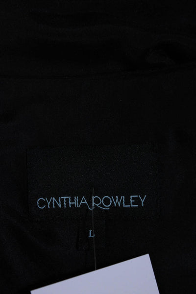 Cynthia Rowley Womens Sleeveless Crew Neck Ruffle Shell Top Blouse Black Large