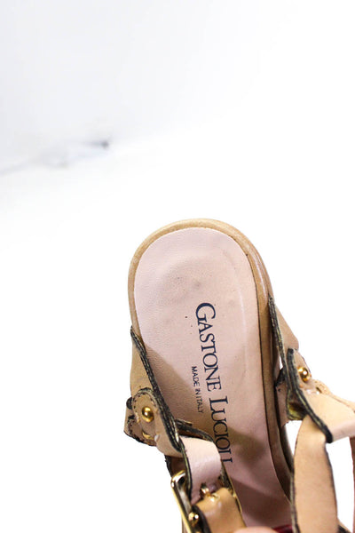 Gastone Lucioli Womens Strappy Leather Wedge Sandals Beige Size 36 6