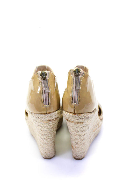 Jimmy Choo Womens Patent Leather Espadrille Wedge Sandals Beige Size 35 5