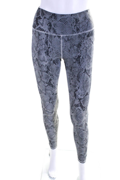 Alo Yoga Womens Mid-Rise Snakeskin Print Skinny Ankle Leggings Gray Size XS