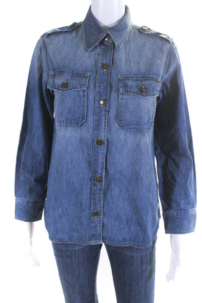 Current/Elliott Womens Cotton Denim Long Sleeve Button Down Shirt Blue Size S