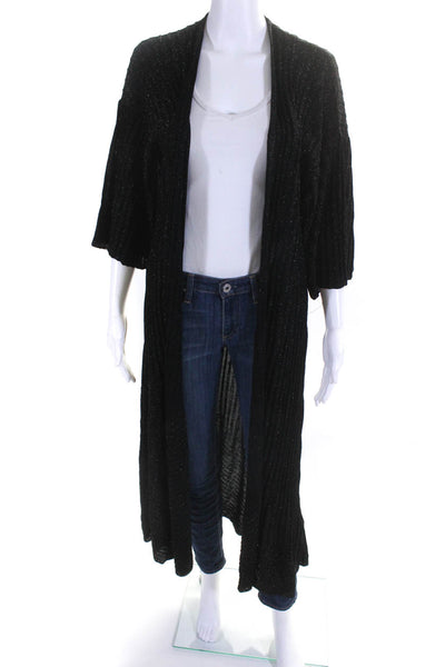 Zara Womens Glitter Print Ribbed Open Front Texture Duster Cardigan Black Size S