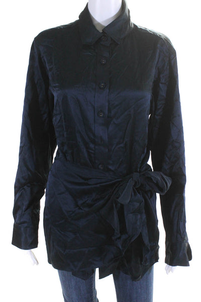Nanette Lepore Women's Collar Long Sleeves Button Up Blouse Navy Blue Size 10