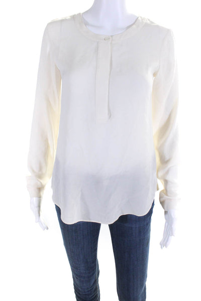 Theory Women's Round Neck Long Sleeves Quarter Button Blouse Cream Size P