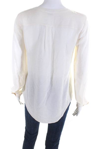 Theory Women's Round Neck Long Sleeves Quarter Button Blouse Cream Size P
