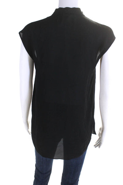 Vince Womens 100% Silk Cap Sleeved Tied Buttoned V Neck Blouse Black Size XS
