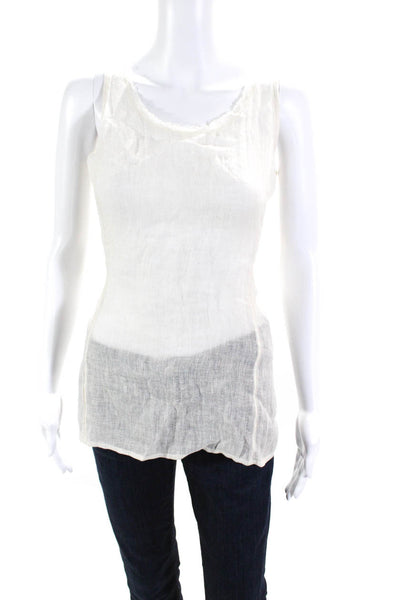 Eileen Fisher Women's Scoop Neck Sleeveless Linen Blouse Off White Size XS