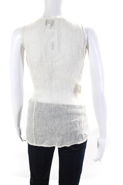 Eileen Fisher Women's Scoop Neck Sleeveless Linen Blouse Off White Size XS