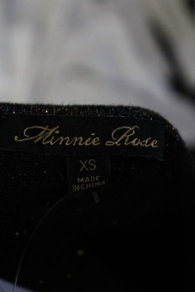 Minnie Rose Women's Long Sleeve Rainbow Metallic Off Shoulder Top Black Size XS