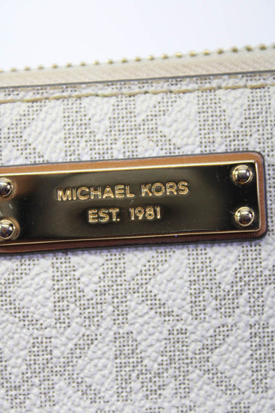 Michael Kors Women's Monogram Canvas Full Zip Wallet White Size M