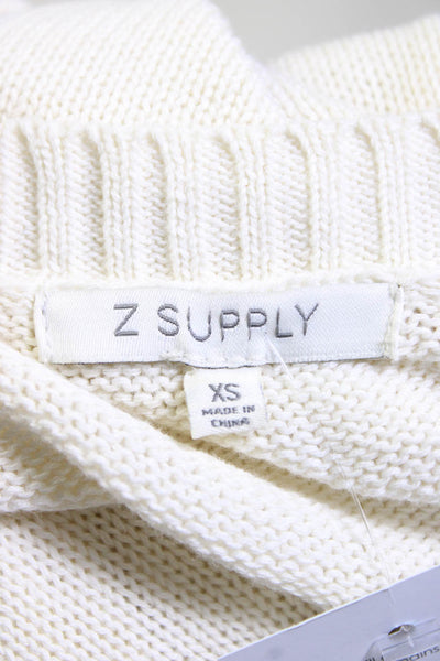 Z Supply Womens Striped Heart Oversize Crew Neck Sweater Ivory Size Extra Small