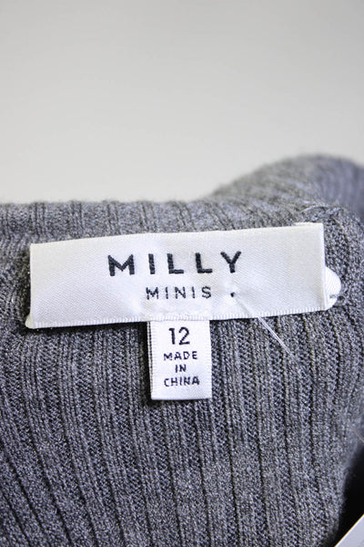 Milly Minis Childrens Girls Ribbed Puff Sleeve Crew Neck Sweater Gray Size 12
