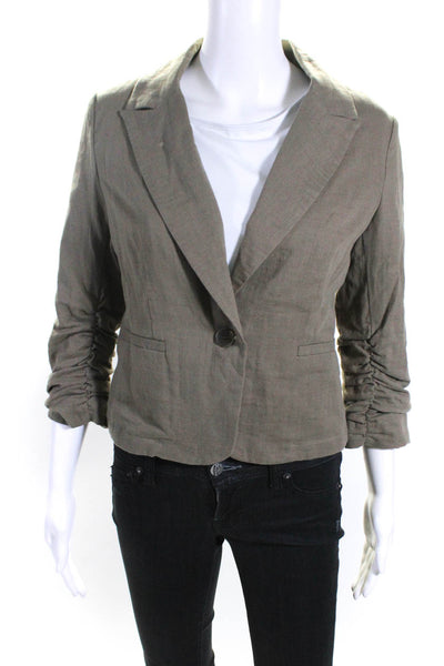 Drew Womens Cotton Collared Ruched Long Sleeve Buttoned Blazer Green Size S