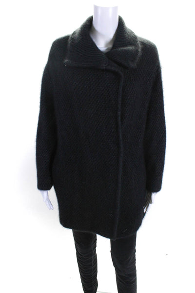 360 Sweater Womens Wool Snapped Button Collar Long Sleeve Sweater Black Size XS