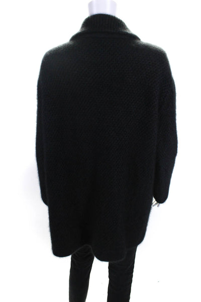 360 Sweater Womens Wool Snapped Button Collar Long Sleeve Sweater Black Size XS