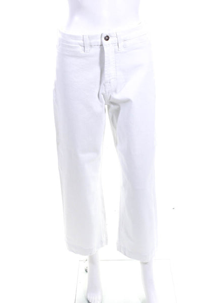 Jen7 Womens Zipper Fly High Rise Chropped Wide Leg Jeans White Denim Size 6