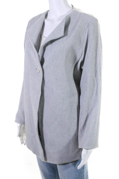 Eileen Fisher Womens Buttoned Textured Collared Long Sleeve Cardigan Gray Size L