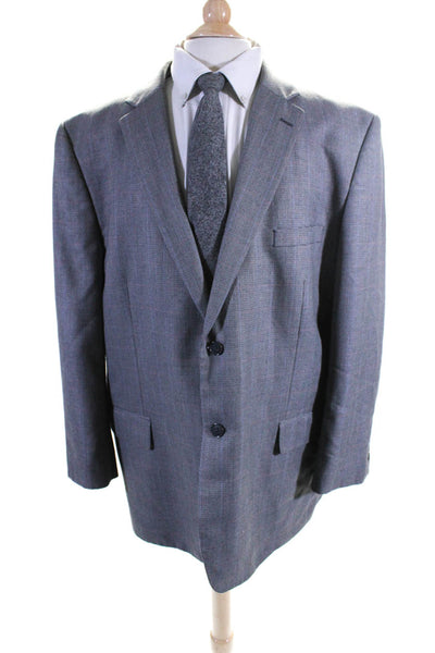 Joseph & Feiss Mens Grid Print Notch Collar Two Button Suit Jacket Gray Size 48R