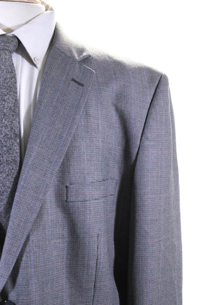 Joseph & Feiss Mens Grid Print Notch Collar Two Button Suit Jacket Gray Size 48R