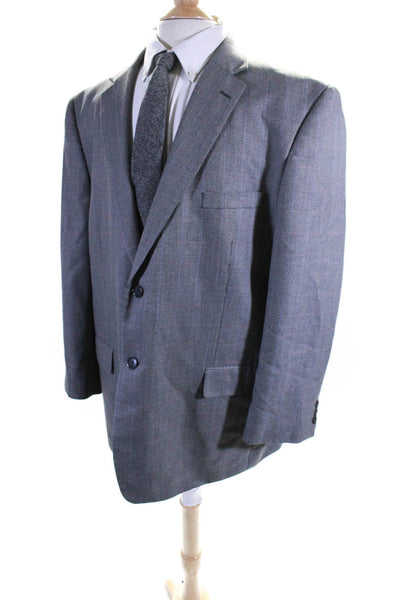 Joseph & Feiss Mens Grid Print Notch Collar Two Button Suit Jacket Gray Size 48R