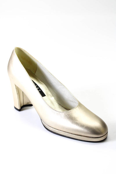 Stuart Weitzman Womens Leather Slide On Casual Pumps Gold Size 6.5 Narrow
