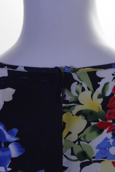 Yumi Kim Womens Blue Silk Floral Scoop Neck Short Sleeve Shift Dress Size XS