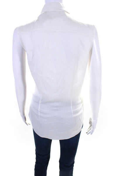 Theory Womens Cream Silk Collar Sleeveless Button Down Blouse Top Size S