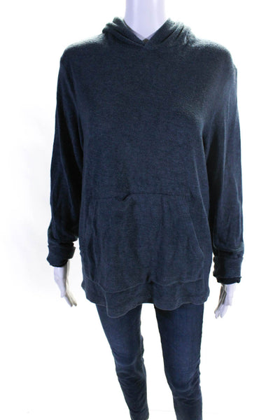 Theory Womens Cotton Textured Long Sleeve Pullover Hooded Sweater Blue Size M