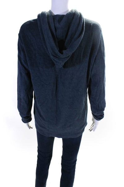 Theory Womens Cotton Textured Long Sleeve Pullover Hooded Sweater Blue Size M