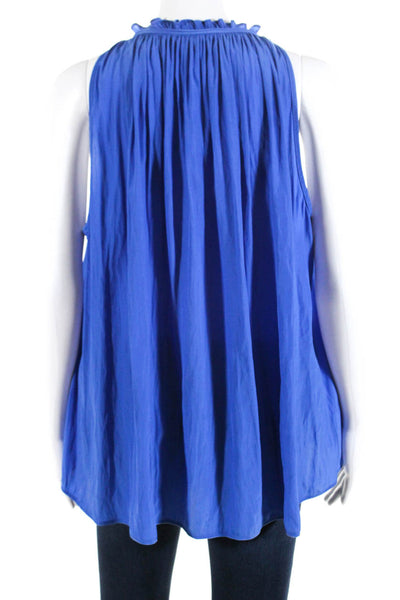 Lola & Sophie Women's Sleeveless Ruffle Trim V-Neck Blouse Cobalt Blue Size M