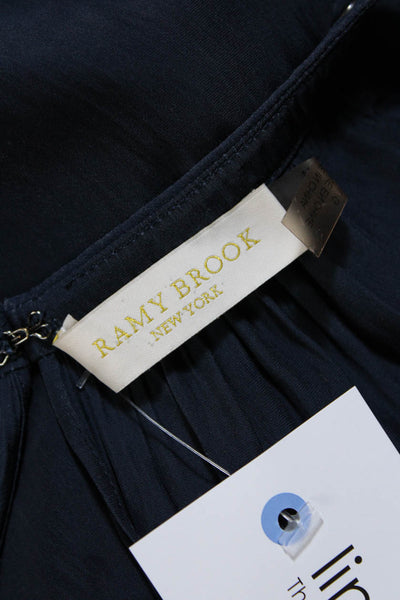 Ramy Brook Women's Sleeveless Studded Trim Halter Neck Blouse Blue Size L