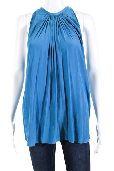 Ramy Brook Women's Sleeveless Pleated Halter Neck Blouse Blue Size M