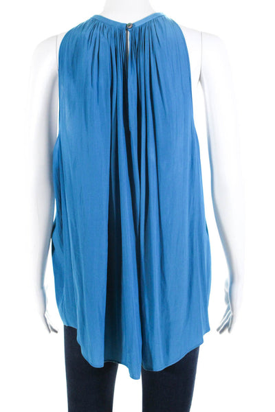 Ramy Brook Women's Sleeveless Pleated Halter Neck Blouse Blue Size M