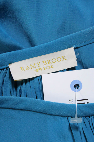 Ramy Brook Women's Sleeveless Pleated Halter Neck Blouse Blue Size M