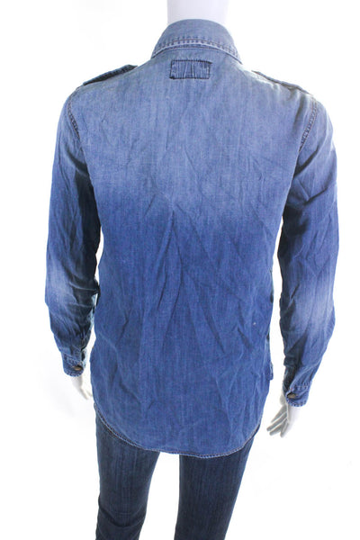 Current/Elliott Womens Long Sleeved Thin Denim Button Down Shirt Blue Size 0