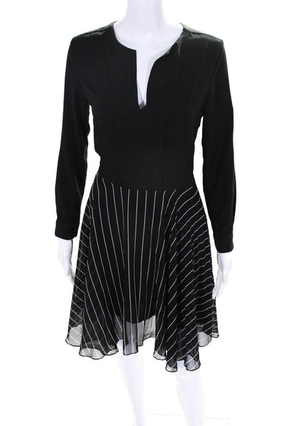 Sandro Womens Striped Long Sleeves A Line Dress Black White Size 1