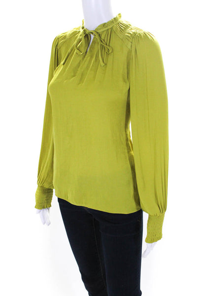 Rachel Roy Womens Ruffled V-Neck Smocked Long Sleeve Blouse Top Green Size XS